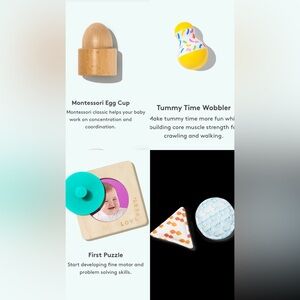 Lovevery Montessori Baby Toy Bundle - Bean Bags, Egg Cup, Wobbler, and Puzzle